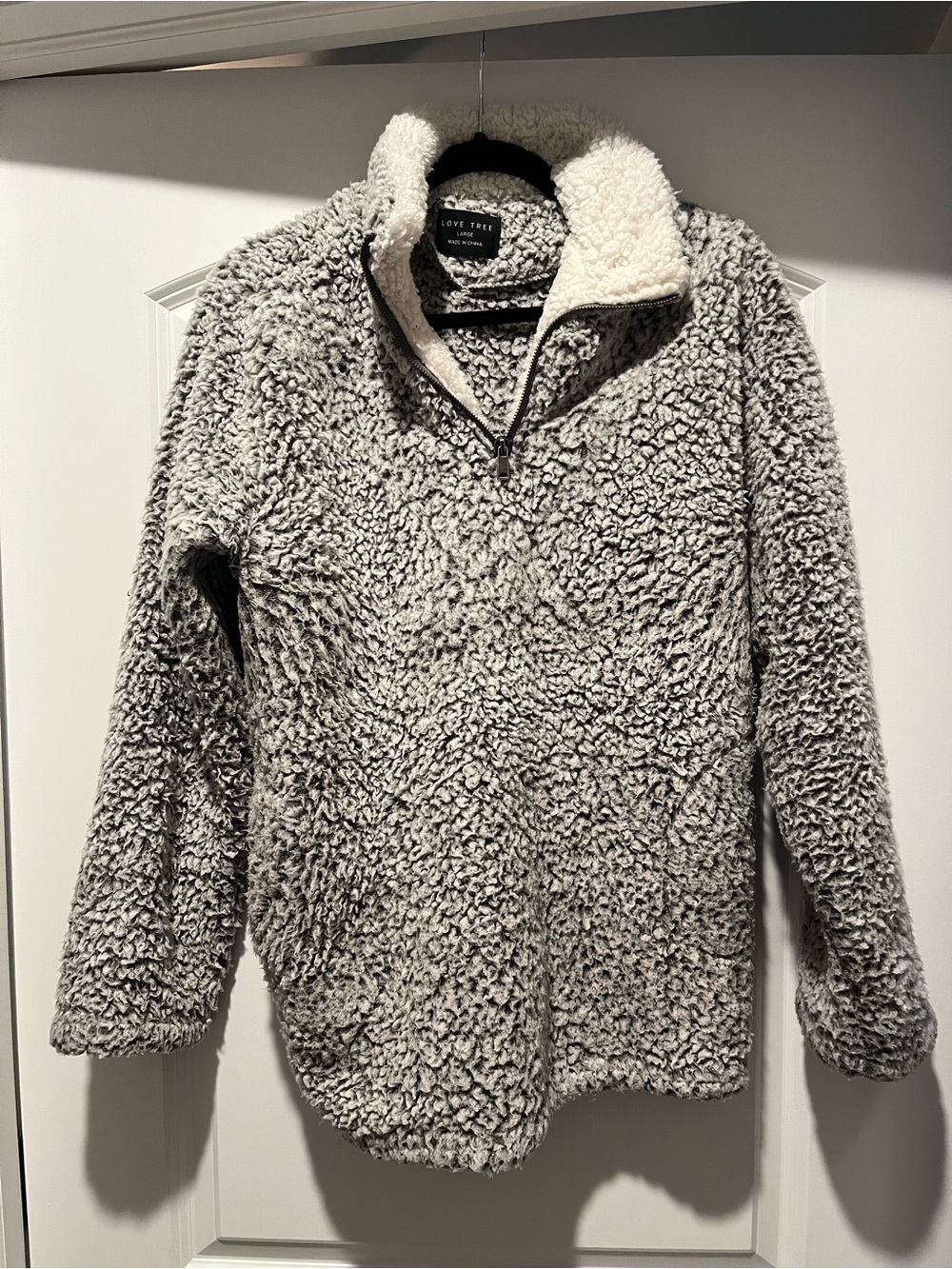 Love Tree Gray Sherpa Half-Zip Pullover with Cream Collar